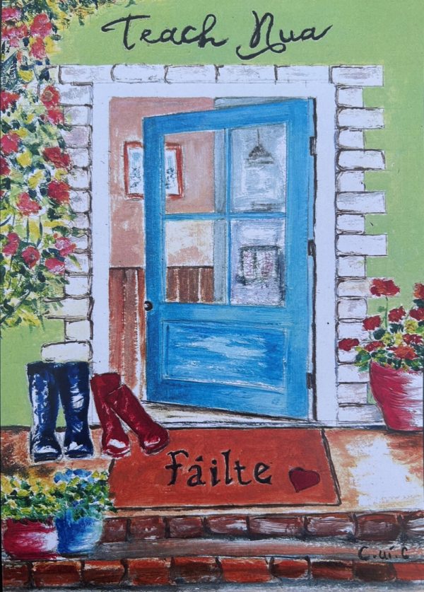 NEW HOME GREETINGCARD WITH ''TEACH NUA'' WRITTEN ON THE FRONT