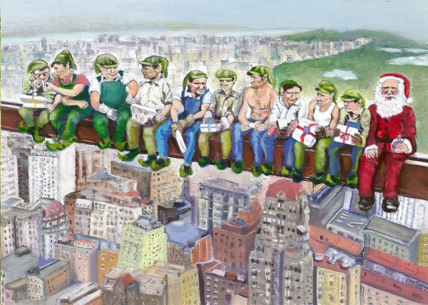Santa and the Elves above Manhattan